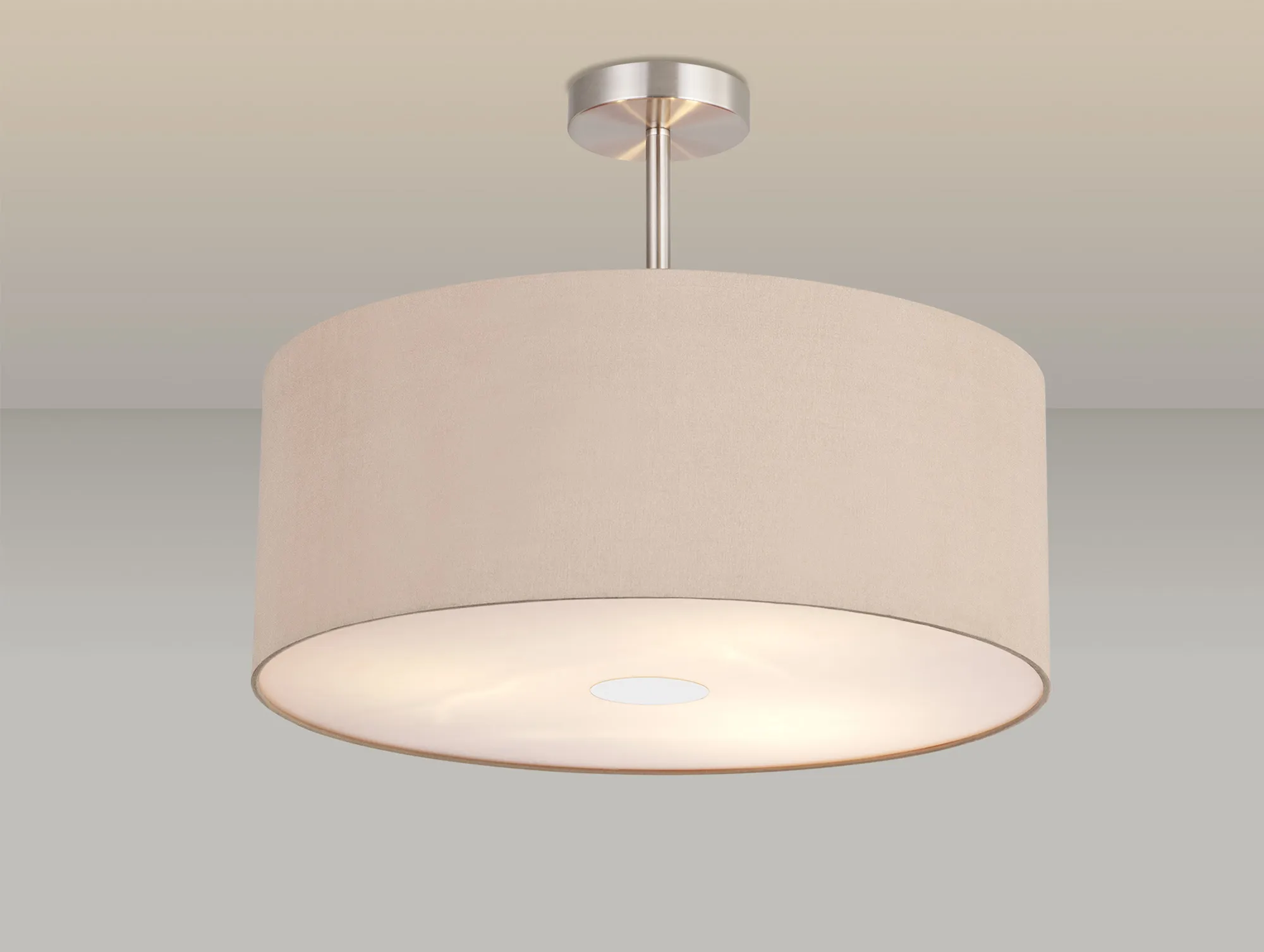 Baymont 50cm Semi Flush 3 Light Satin Nickel, Antique Gold/Ruby, Frosted Diffuser DK0430  Deco Baymont SN AG